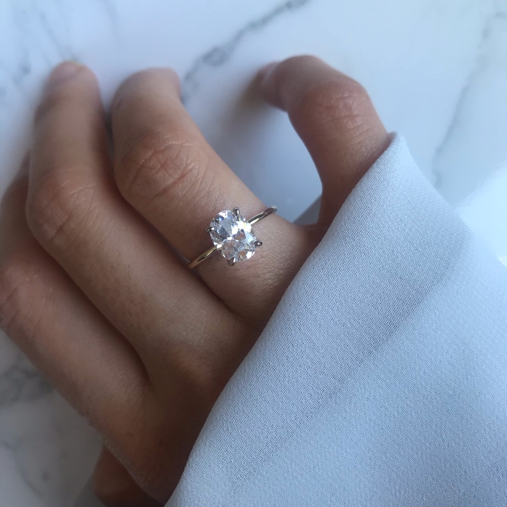 14k solid gold simulated diamond solitaire ring